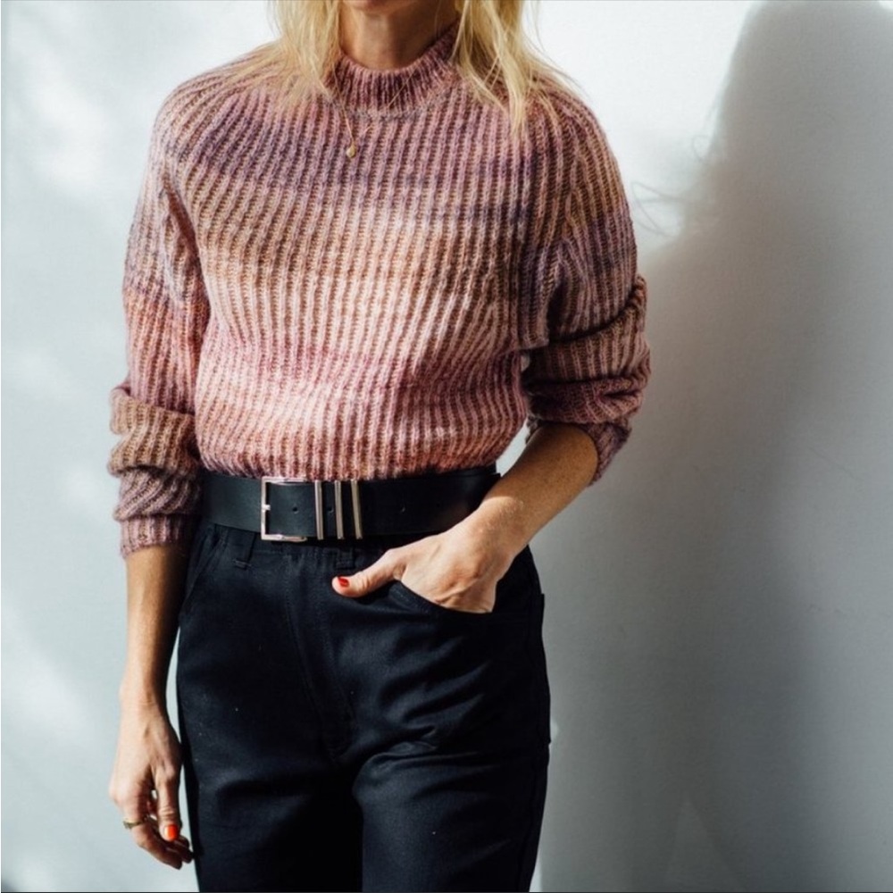 NAADAM Ribbed Space Dye Raglan Crewneck Sweater Pullover Cashmere Wool Alpaca S